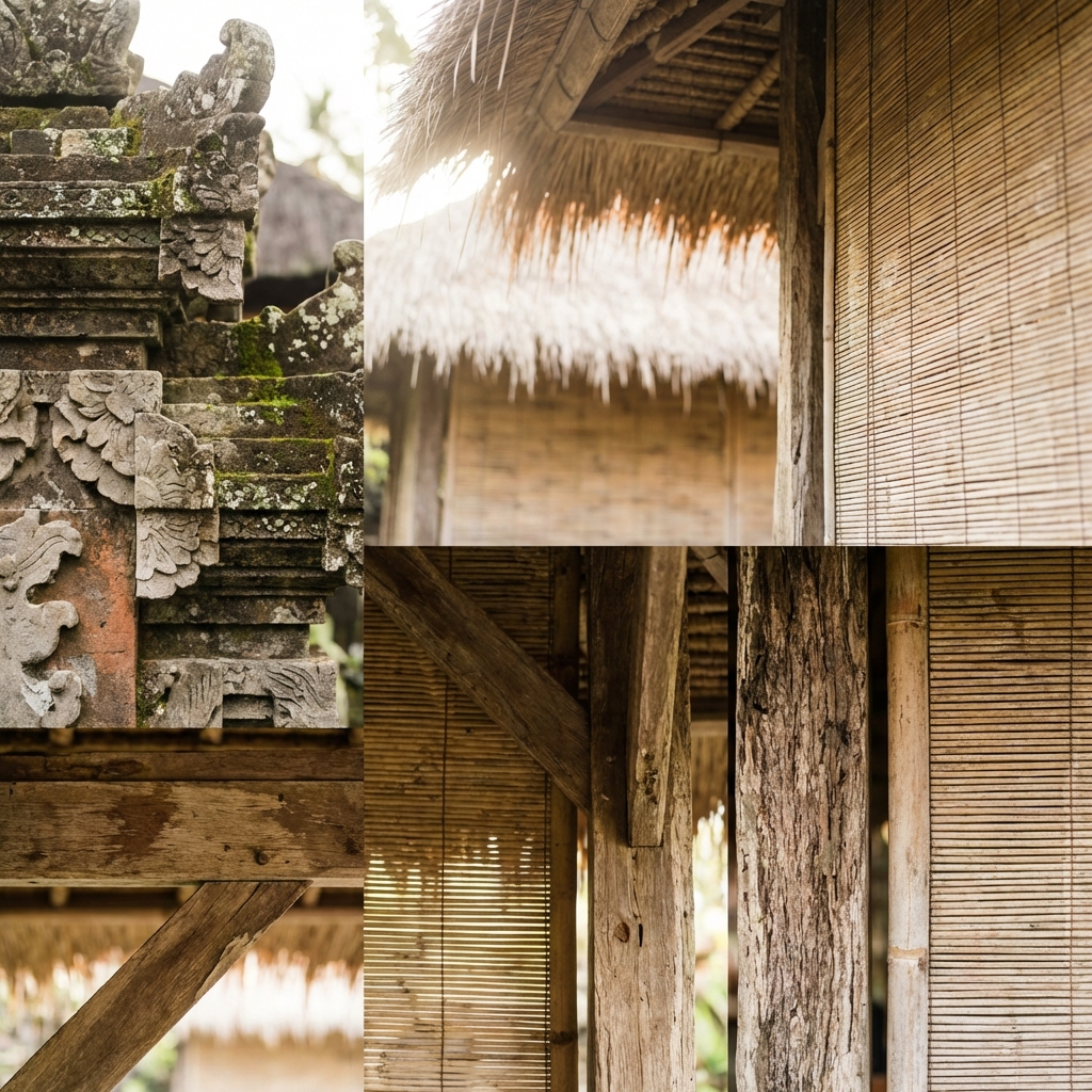 Texture of Balinese stone and wood