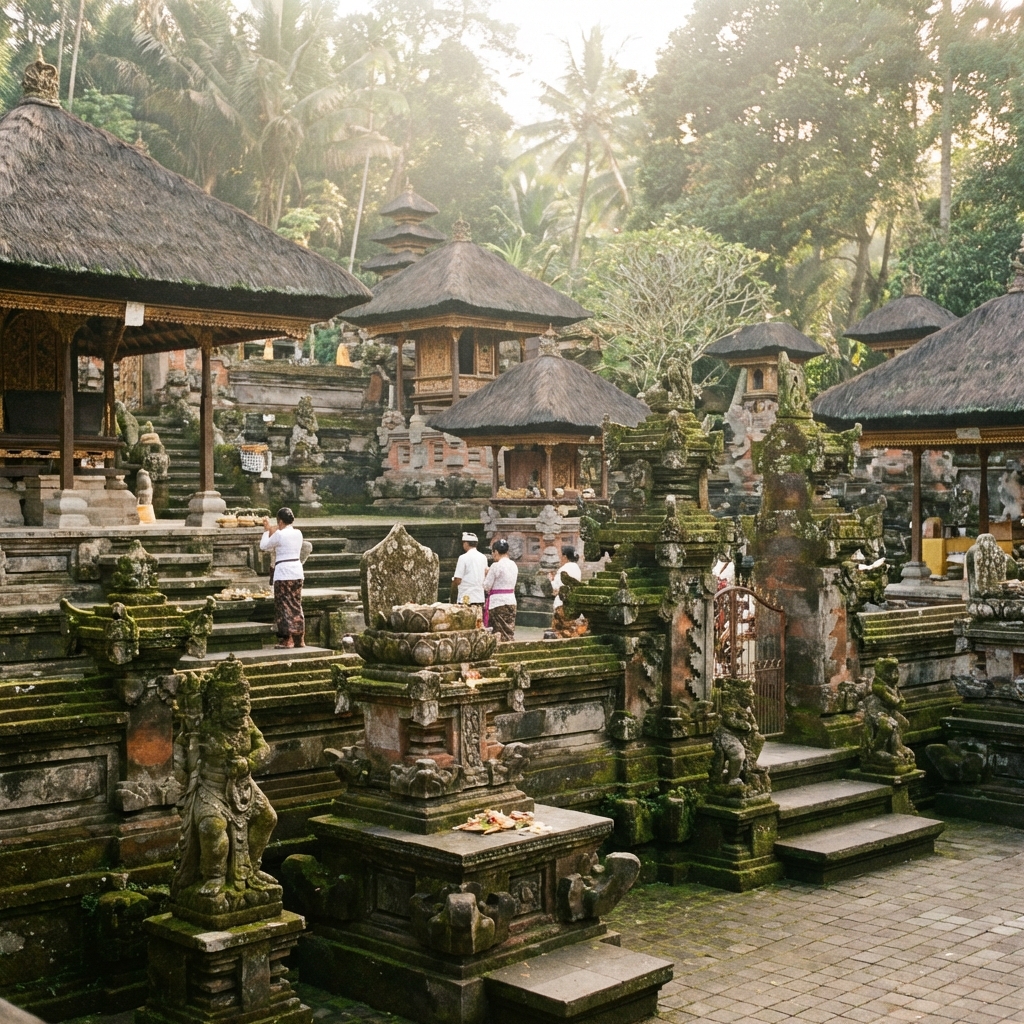 Layered zones of a Balinese temple courtyard