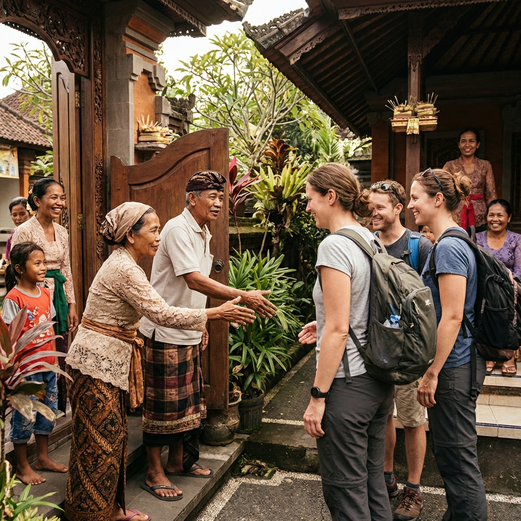 Balinese family welcoming guests