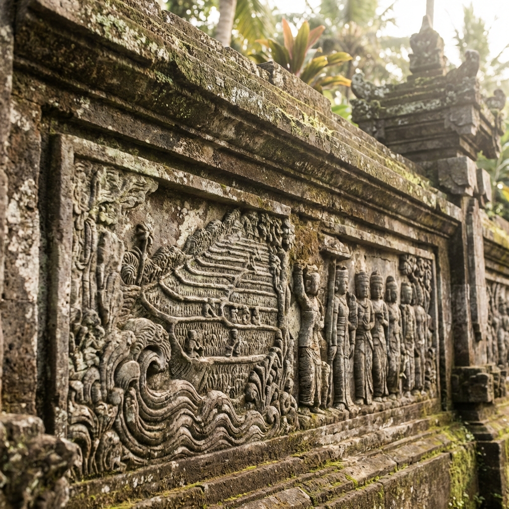 Ancient stone relief depicting farming scenes