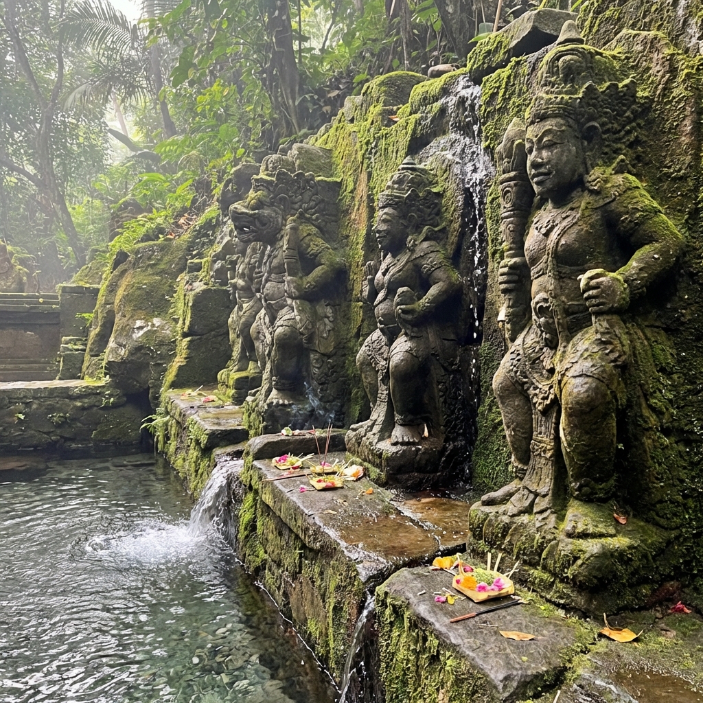 Ancient stone carvings covered in moss
