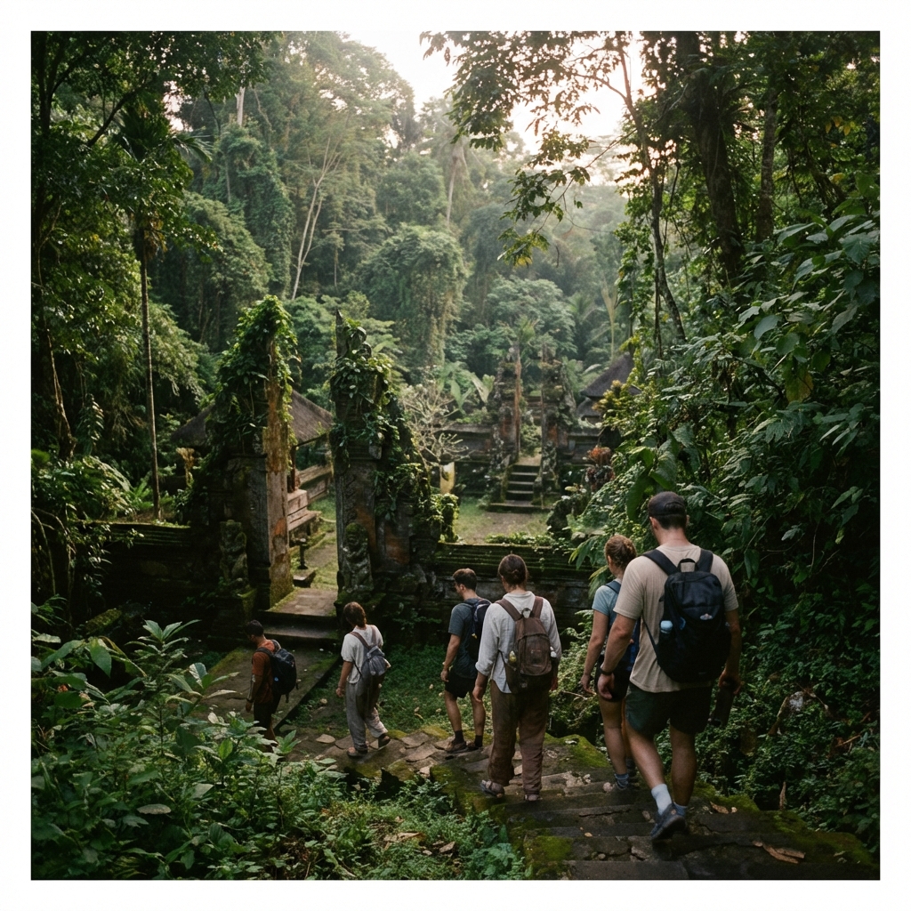 Descending stone steps into the jungle valley
