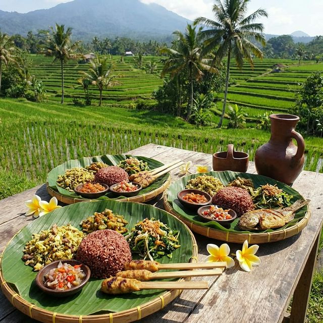 Traditional farmer's meal in the rice fields