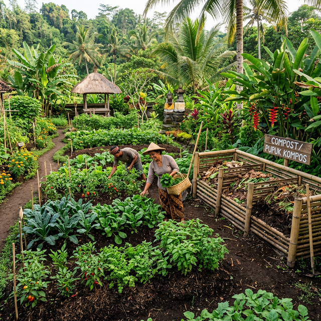 Vibrant permaculture community garden in Bali