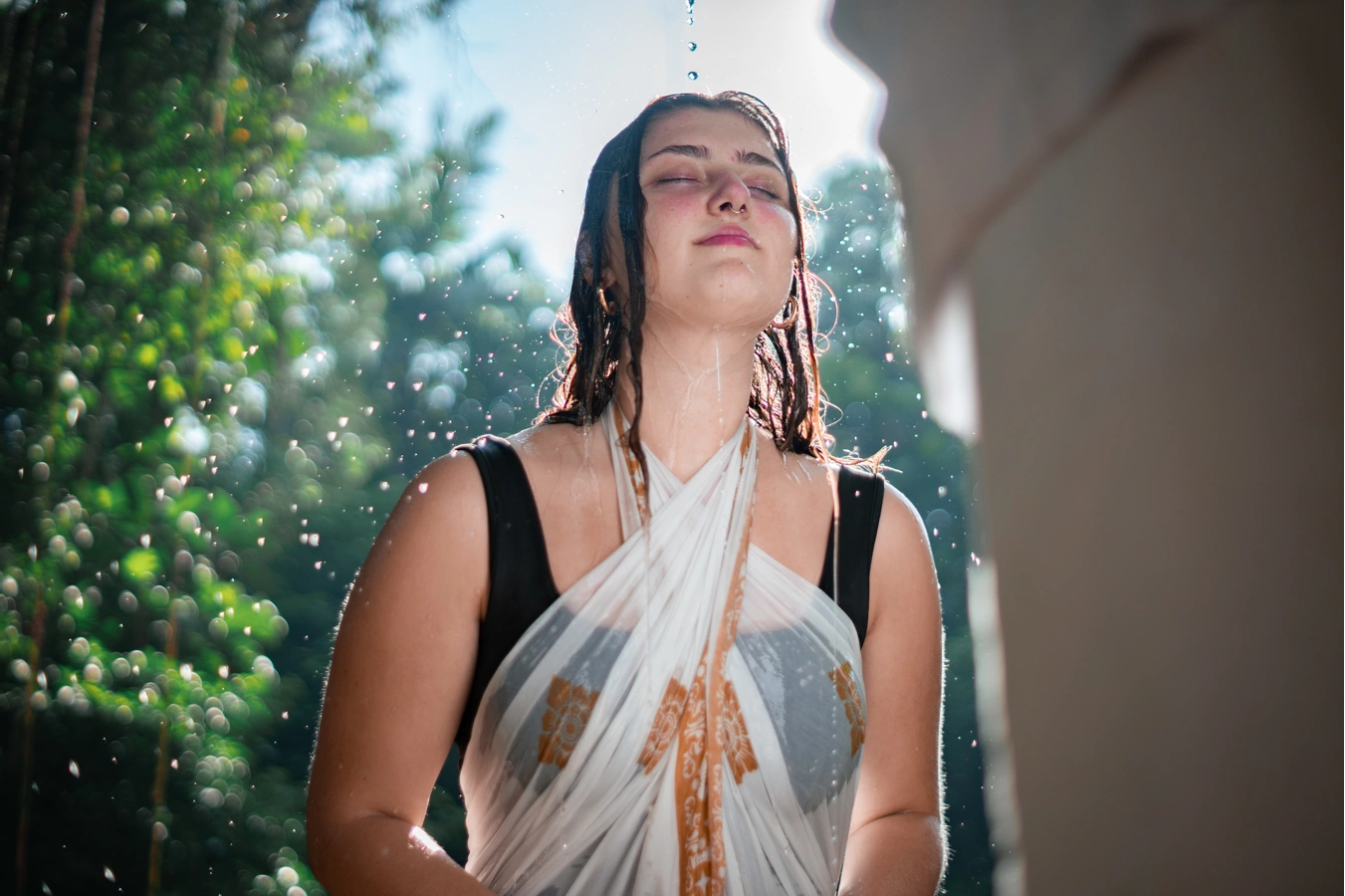 Ancient Balinese ruins in jungle mist